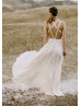 Ivory Chiffon Front Slit Criss Cross Back Sexy Wedding Dress